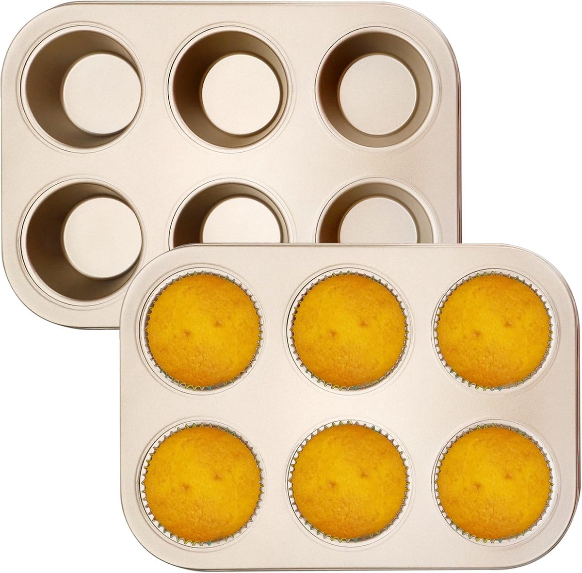 SnelShoppen - Set van 2 carbonstalen muffinbakvormen voor 6 - Non-stick coating - Ideaal voor muffins, cupcakes en brownies - Geschikt tot 220 °C - Ke