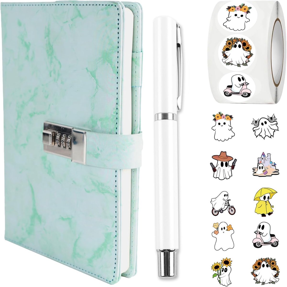 SnelShoppen - Dagboek met Slot voor Jongens en Meisjes, Dagboek met Code, Notitieboek A5 met Pen en Leuke Sticker Set, Vervangbaar Faux Leer Notitiebo