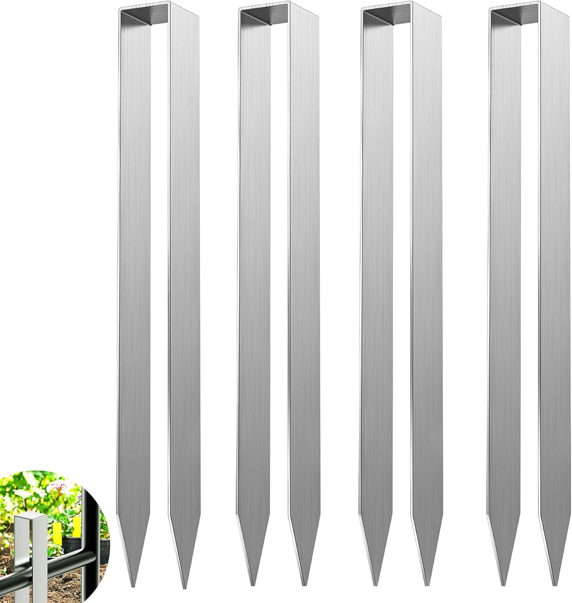 SnelShoppen - Pack van 4 Rozenboog Grondankers, Zilveren U-Vormige Grondankers voor Bevestigen van Stabiele Metalen Rozenbogen en Waterleidingen, 300