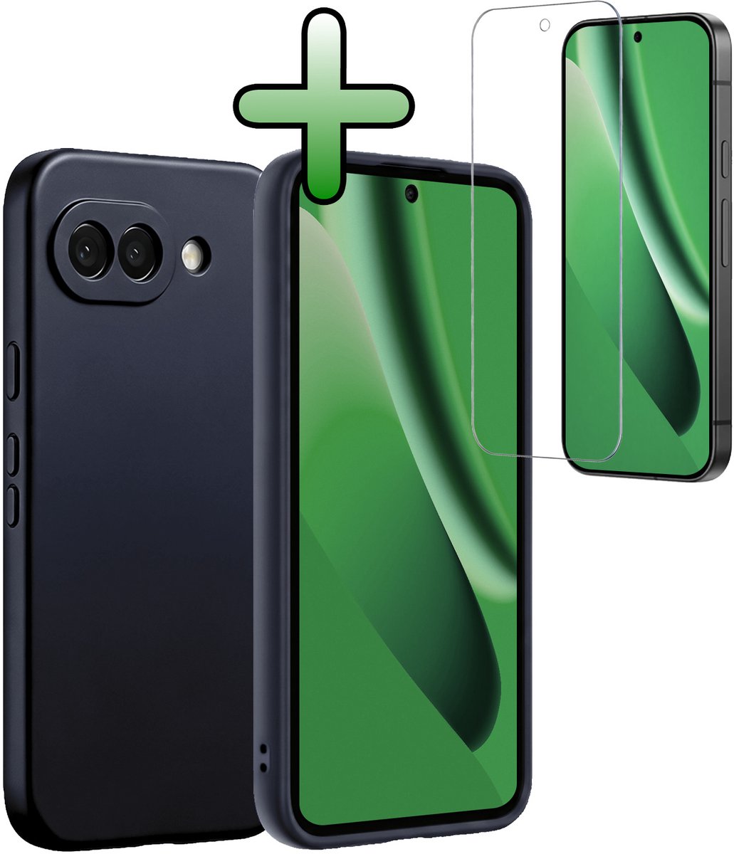 Hoesje Met Screenprotector - Geschikt voor Google Pixel 10a - Sterk & Shockproof - Back Cover - Siliconen Case - Telefoon Hoes - Donkerblauw