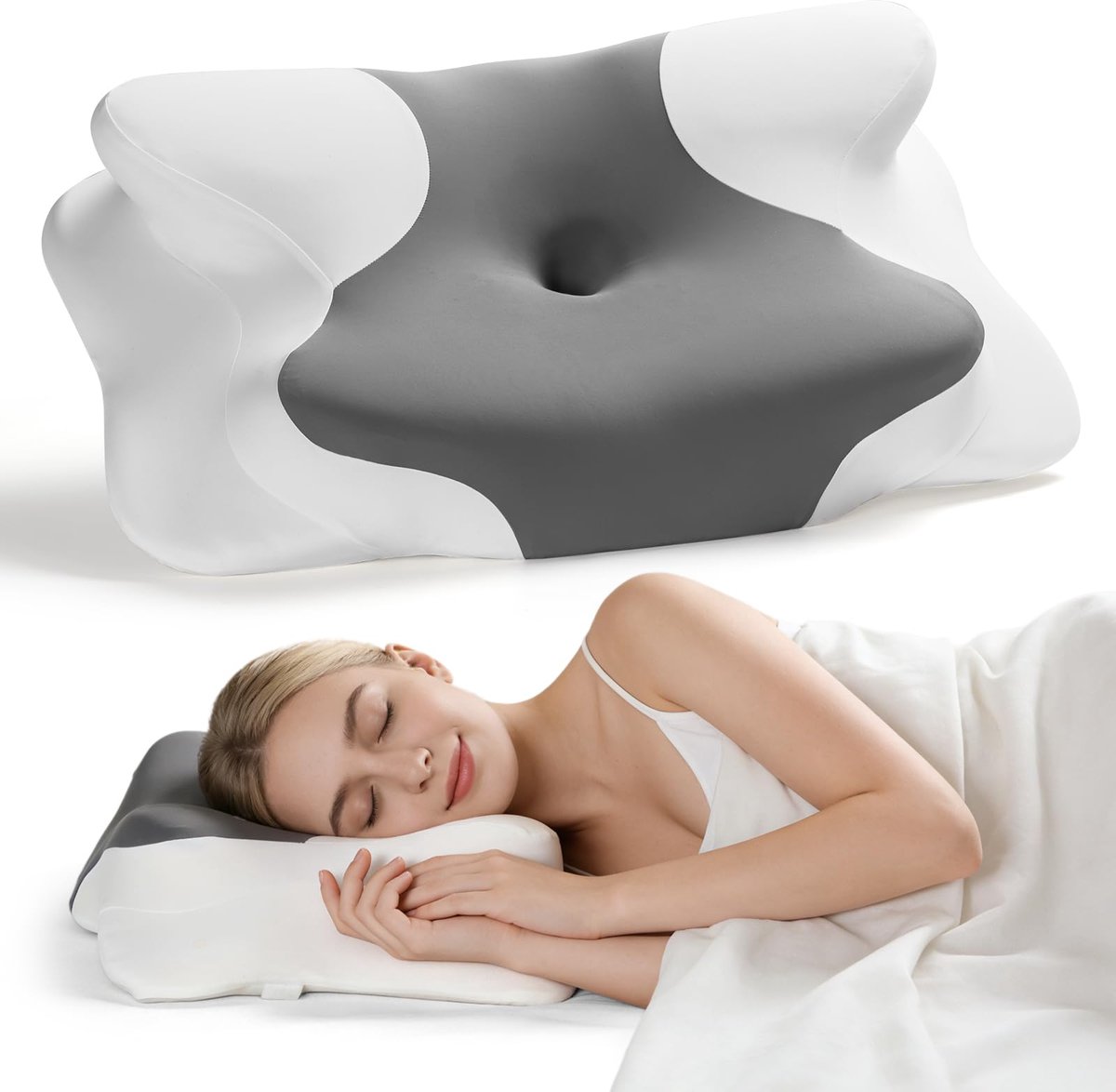 SnelShoppen - Traagschuim kussen nekkussen hoofdkussen voor optimale slaapcomfort, ergonomisch, hypoallergeen, 60x40 cm, wit, ideaal voor thuis en op