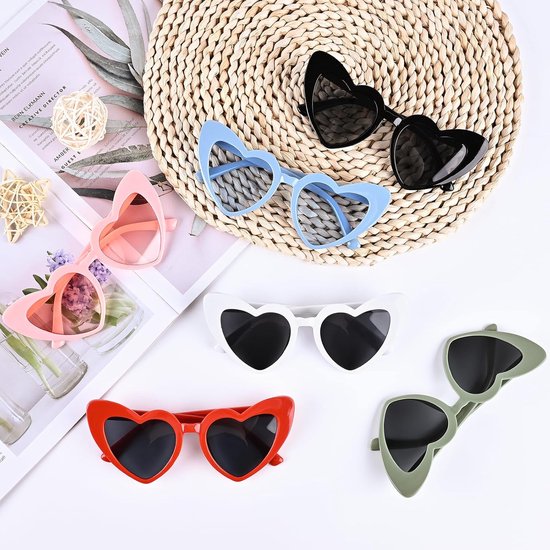 24 stuks hartvormige zonnebril, retro partybril, dames en heren, gepolariseerd, liefdeshart voor bruiloft, vakantie, feest, outdoor en fotoshooting — afbeelding 5