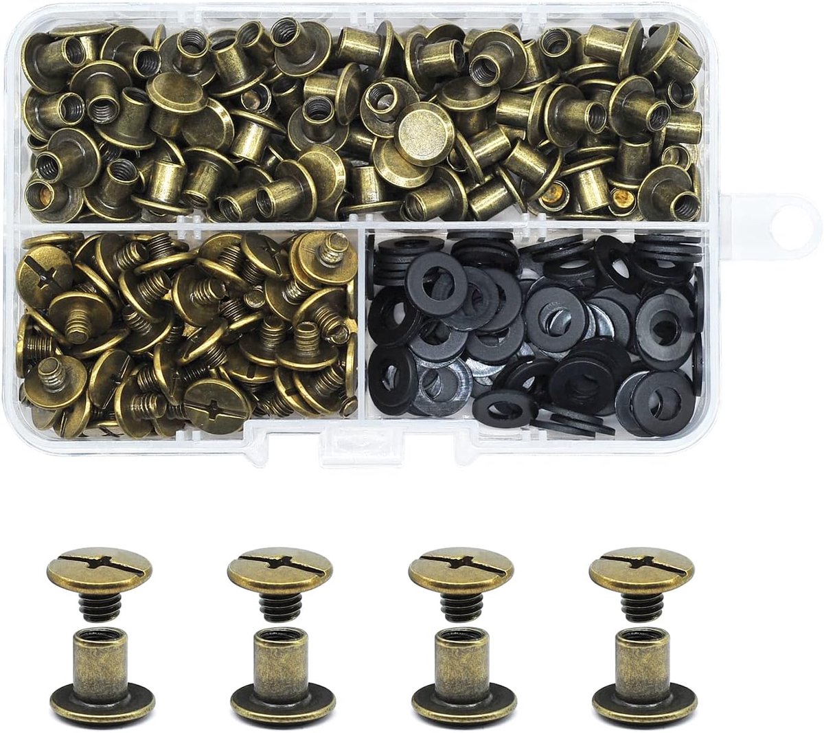 Chicago Boekschroeven, 90 stuks, M5 x 5 mm, binding schroeven, metalen accessoires, nagels, klinknagels, Chicago button voor doe-het-zelf leer, decoratie, boekbinding, bronskleurig
