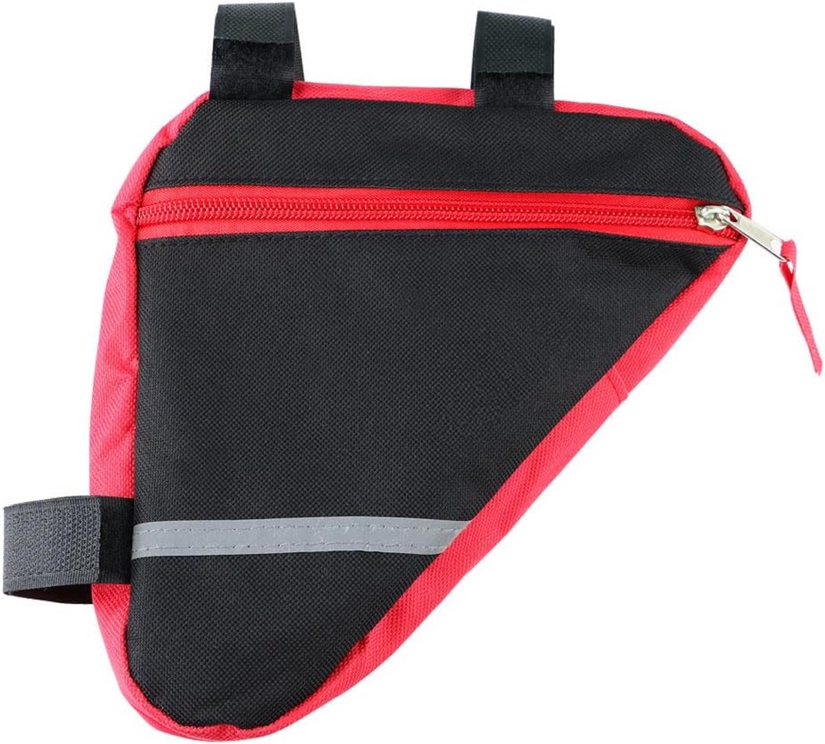 fietstas, driehoekige voorbuis, gereedschapstas van nylon, met reflecterende strepen (rood)