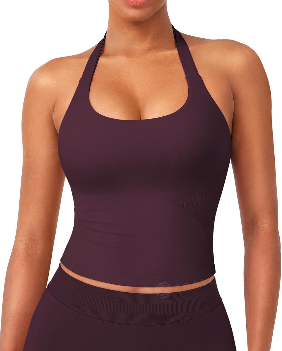 Impact-halter-tanktop, dames, longline, rugvrij, gewatteerd, crop-top, sport, workout, basic, sexy, mouwloos, zomer bovenstuk