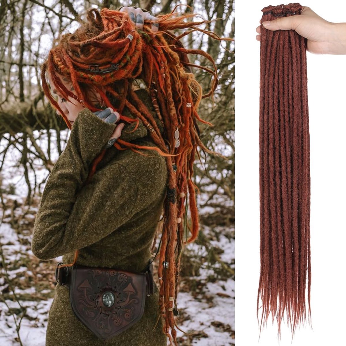 24 inch koper rode dreadlock extension 20 strengen synthetisch handgemaakt kastanjebruin haakwerk dread locs 0,6 breedte dreads extensions hippie enkelzijdig eindigende dreadlock /350#