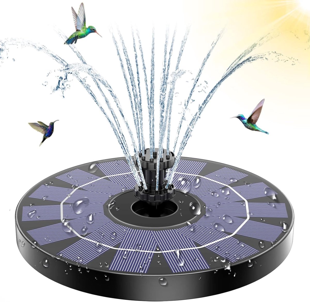 Vijverpomp, upgrade, op zonne-energie, met 10 effecten, drijvende fonteinpomp voor tuinvijver of waterbekken, geschikt voor het vogelbad of voor de visvijver