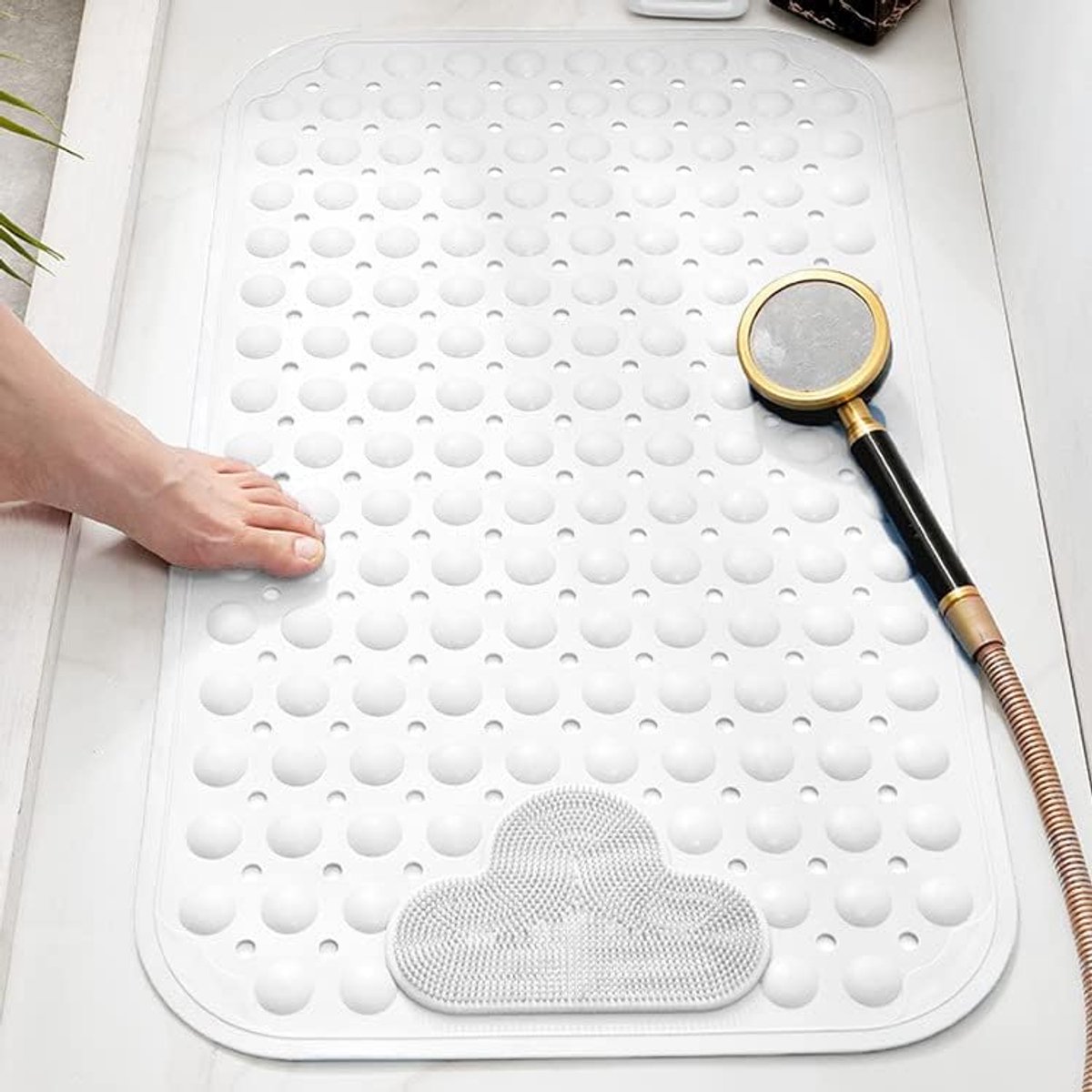 douchemat antislip, 80 x 50 cm antislip badematte met zuignappen, doucheinlegkomfort massage, antislip douchemat machinewasbaar, wit