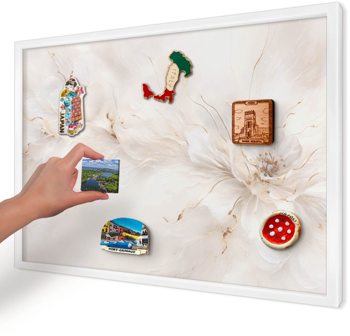 Artprintcave Romig Magneetbord mit Witte Lijst - 60x40 cm - Bloemige Elegantie Notitiebord - Schilderachtig Magnetisch Bord Voor Magneten - Bloemen En Planten