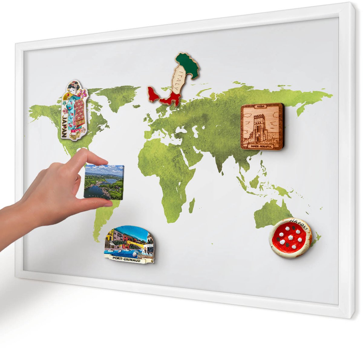 Artprintcave Groente Magneetbord mit Witte Lijst - 60x40 cm - Groene Kaart Magnetische Organizer - Waterverf Magneetbord Voor Foto's - Kaarten