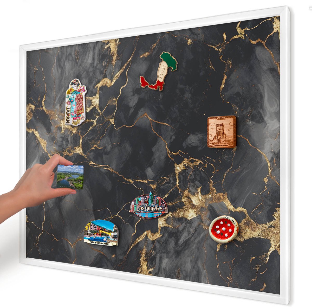 Artprintcave Zwart Magneetbord mit Witte Lijst - 80x60 cm - Fijne Aderen Magneet Bord mit Frame - Abstract Wandbord Magnetisch - Abstractie