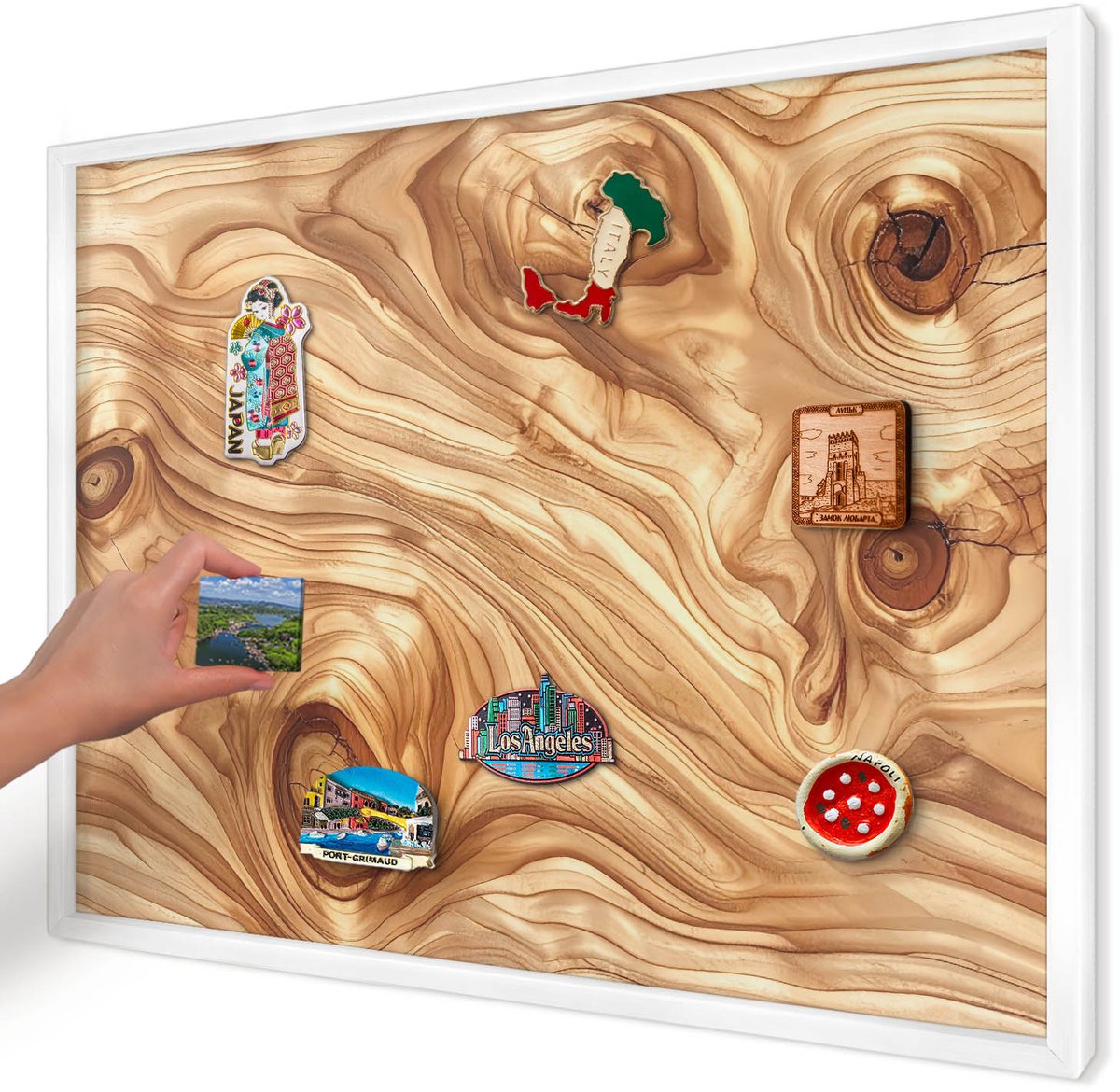 Artprintcave Bruin Magneetbord mit Witte Lijst - 70x50 cm - Houtstructuur Magneet Bord mit Frame - Rustiek Notitiebord - Texturen