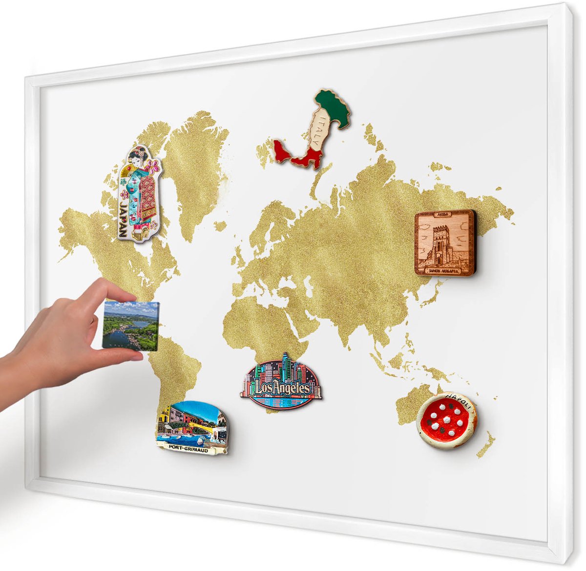 Artprintcave Wit Magneetbord mit Witte Lijst - 70x50 cm - Wereldkaart Magneetbord Voor Keuken - Modern Magneetbord Voor Foto's - Kaarten