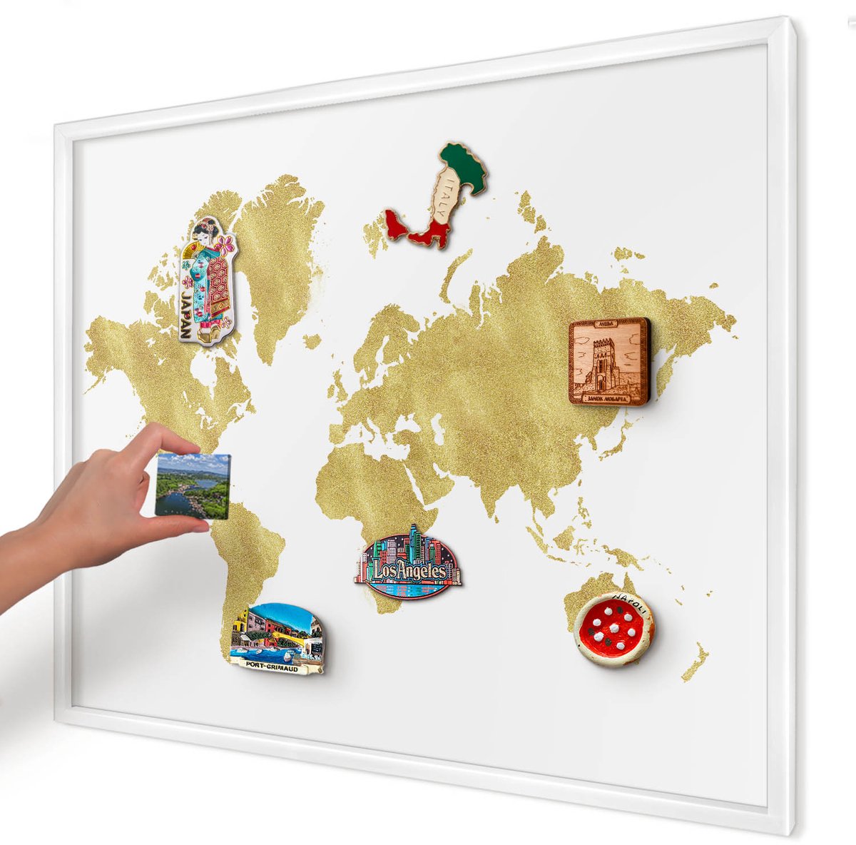 Artprintcave Wit Magneetbord mit Witte Lijst - 80x60 cm - Wereldkaart Memobord Keuken - Modern Magnetische Organizer - Kaarten