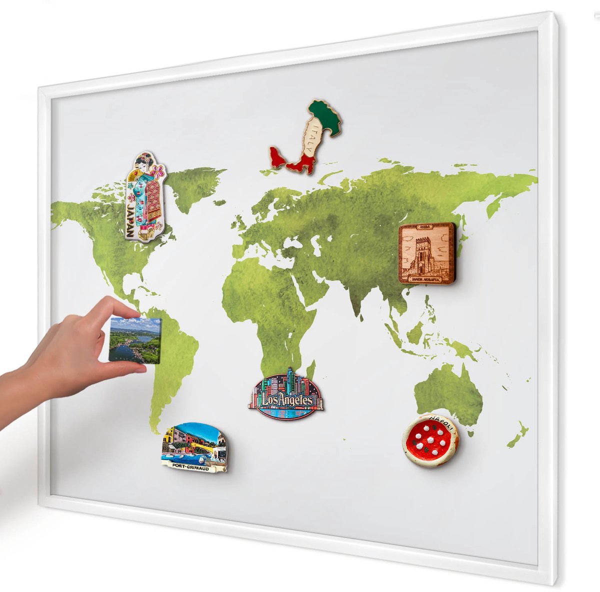 Artprintcave Groente Magneetbord mit Witte Lijst - 80x60 cm - Groene Kaart Memobord Keuken - Waterverf Notitiebord - Kaarten