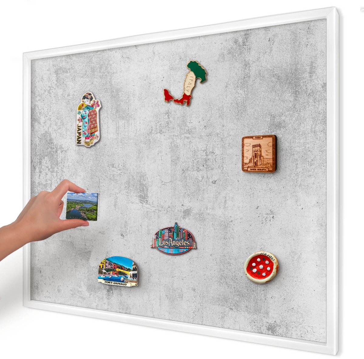 Artprintcave Grijs Magneetbord mit Witte Lijst - 80x60 cm - Ruw Beton Magnetisch Bord - Industrieel/Loft Notitiebord - Texturen