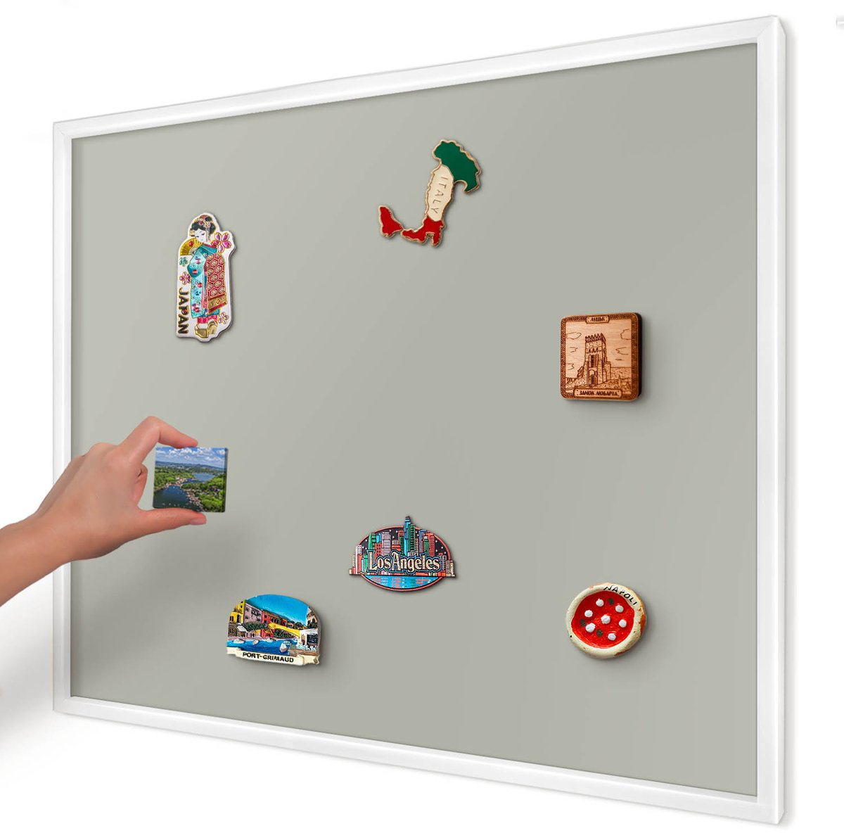 Artprintcave Groente Magneetbord mit Witte Lijst - 80x60 cm - Neutraal Grijs Bord Voor Magneten - Minimalist Magneetbord Voor Keuken - Achtergronden En Patronen