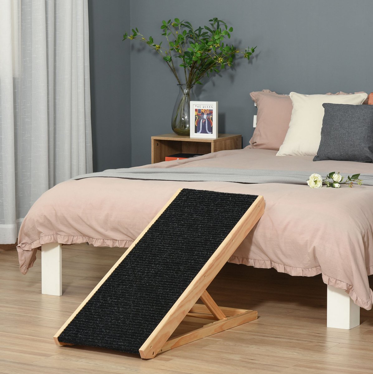 COVREO Loopplank voor dieren 90x40x61 cm zwart, van hout verstelbaar