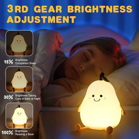 Schattig peervormig nachtlampje - siliconenmateriaal - Touch Touch LED-nachtlampje - USB-opladen - dimbaar bedlampje - 7 kleuren mini-tafellamp - geschikt voor jongens en meisjes - praktisch verjaardagscadeau voor meisjes, meisjes, jongens, kinderen — afbeelding 5