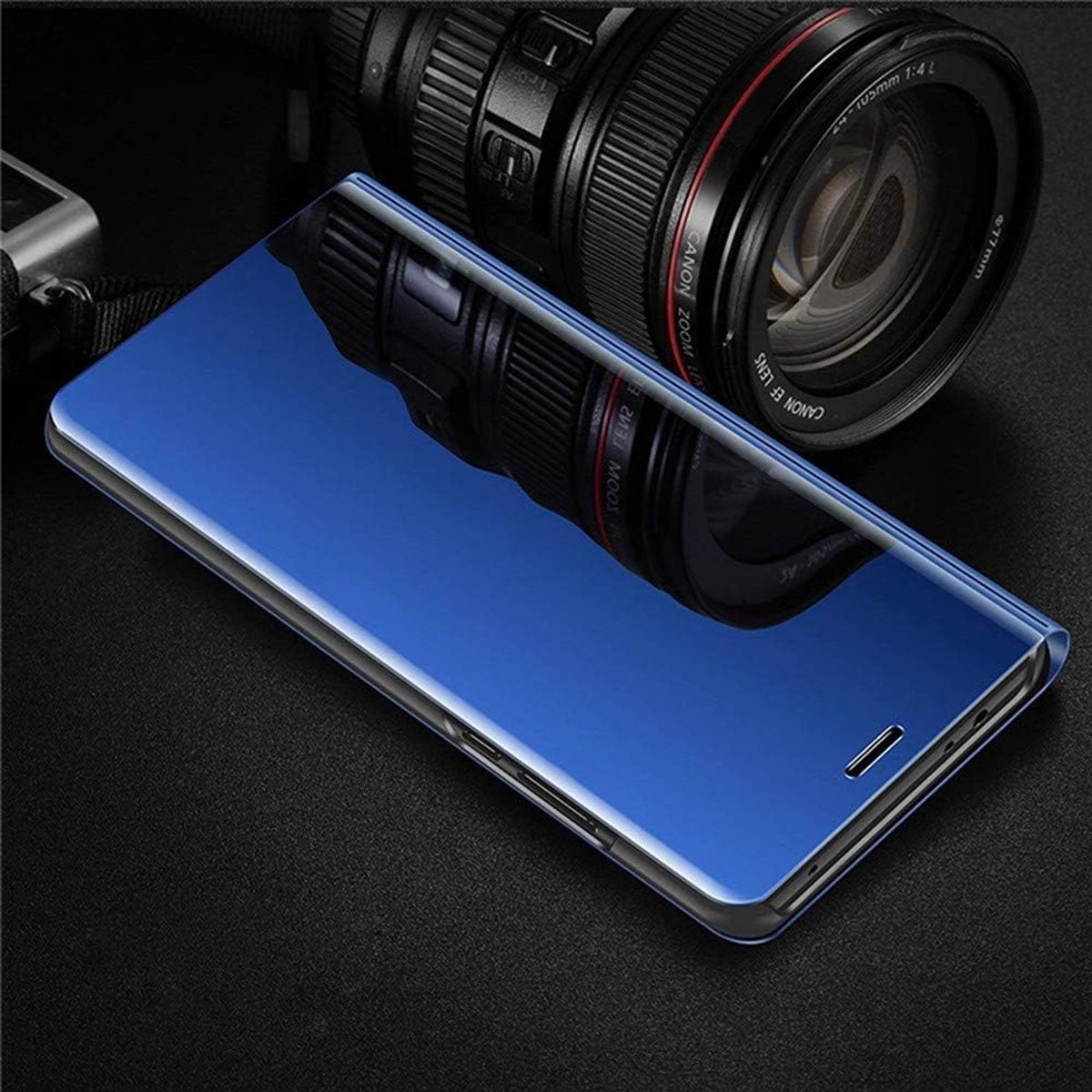 SnelShoppen - Shockproof Beschermcase voor Honor 400 - Plating Spiegel Design - Hard PC met Zachte TPU Bumper - Voor Vrouwen en Meisjes - Blauw - Flip