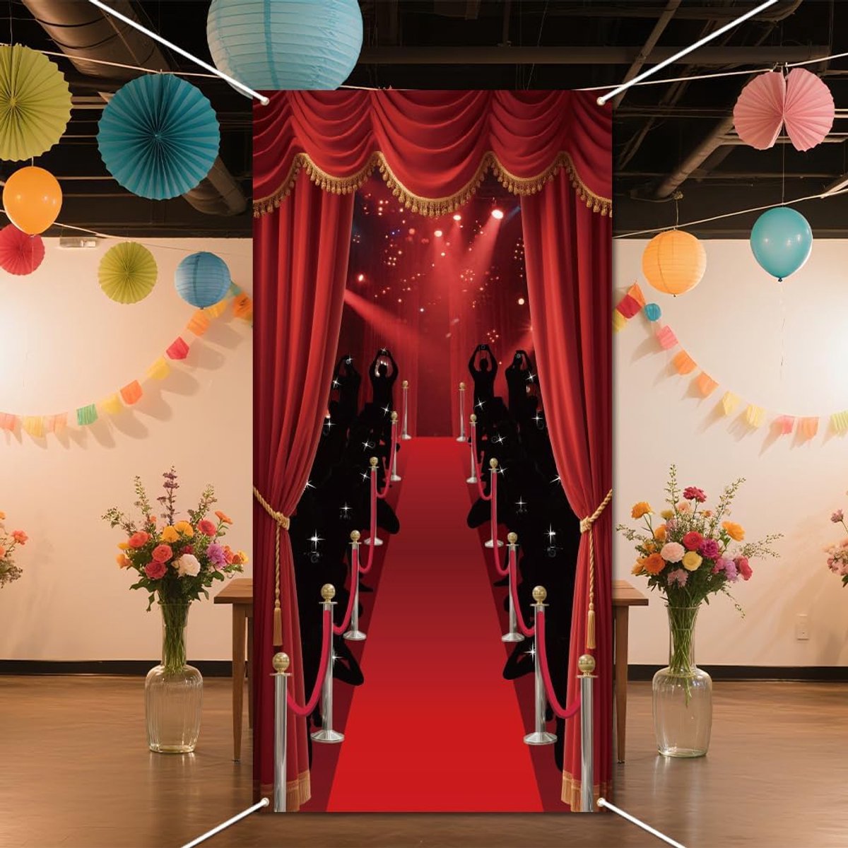 SnelShoppen - Rode Loper Achtergrond Party Decoratie 2.9x5.9m Rode Gordijn Fotografie Achtergrond Banner Filmster Evenement Celebrity Fotografie Achte