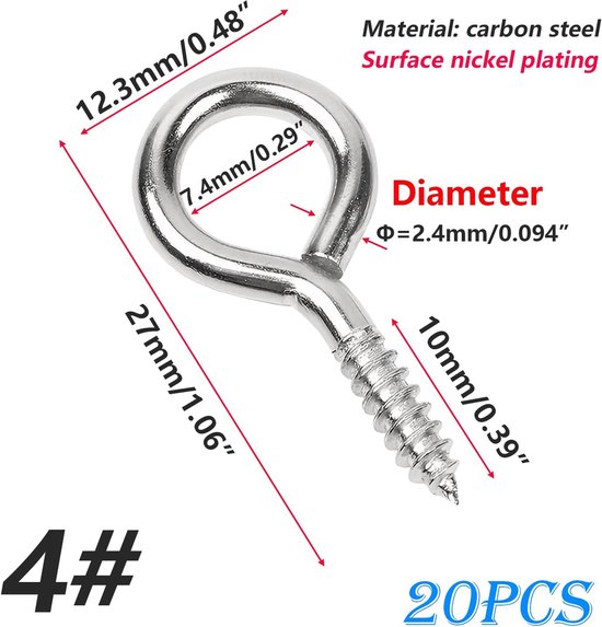 20pcs Screw Hooks 27mm Metal Eye Screw Self Tapping Ring Hooks Carbon Steel Eye Hooks for Wood Craft Furniture - ShopVlot — afbeelding 5