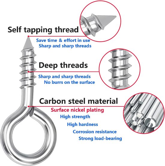 20pcs Screw Hooks 27mm Metal Eye Screw Self Tapping Ring Hooks Carbon Steel Eye Hooks for Wood Craft Furniture - ShopVlot — afbeelding 2