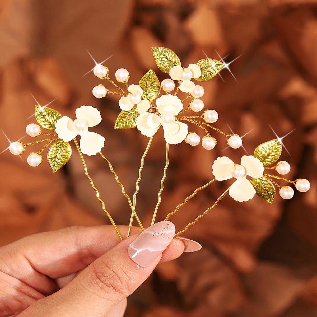 IYOU Wedding Bride Flowers Hair Clips Gold Hair Accessories for Guests Bridesmaids Leaves for Women (3 PCS) - ShopVlot