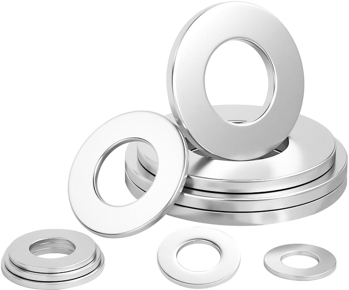 Pack of 25 Metal Flat Washers, Wide Washers M8 x 16 mm, Thickness 1.5 mm, Stainless Steel Safety Rings for Bolts - ShopVlot