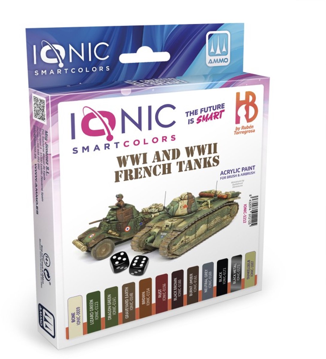 AMMO by Mig Jimenez Hobbyverf Acrylverf - MIG IO1212 Ionic Smart Colors - WWI and WWII French Tanks Kleurenset - Acryl Set 12x20 ml Verf set - 12x 20 ml
