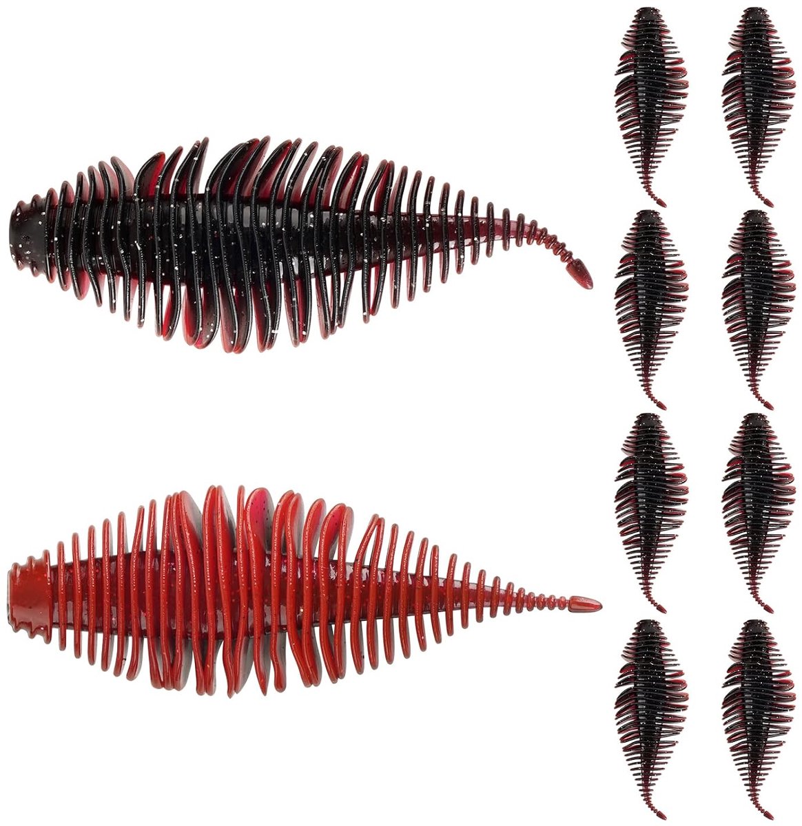 LISM-Set van 24 zachte plastic kunstaasjes, in twee kleuren Geschikt voor het vissen op baars, wormen en grote baars.