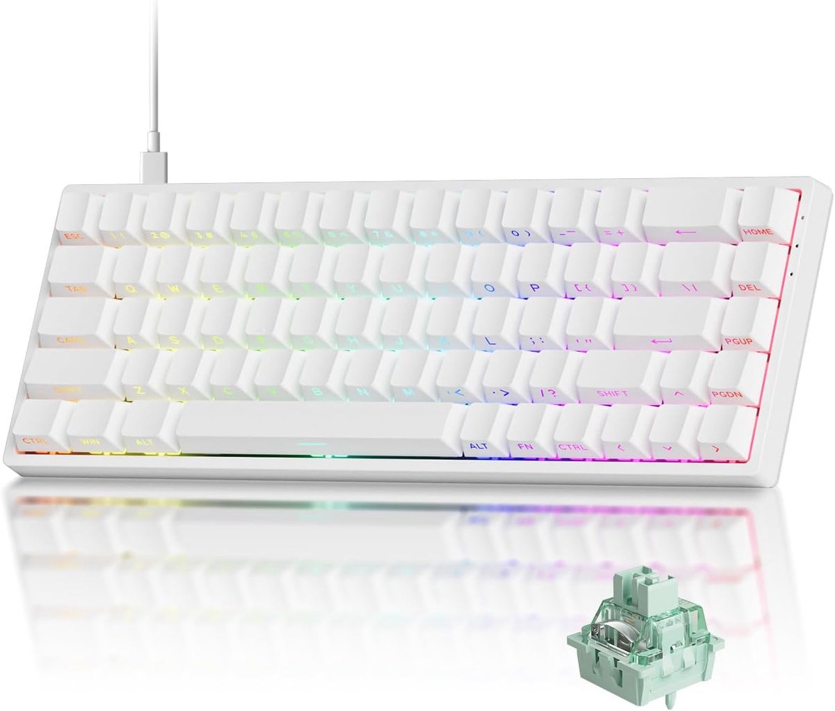 SnelShoppen - Gaming Toetsenbord MONSGEEK FUN68 HE Rapid Trigger - Bekabeld, Wit, Mechanisch, Gaming, PC, Ergonomisch, RGB Verlichting, Ideaal voor Ga