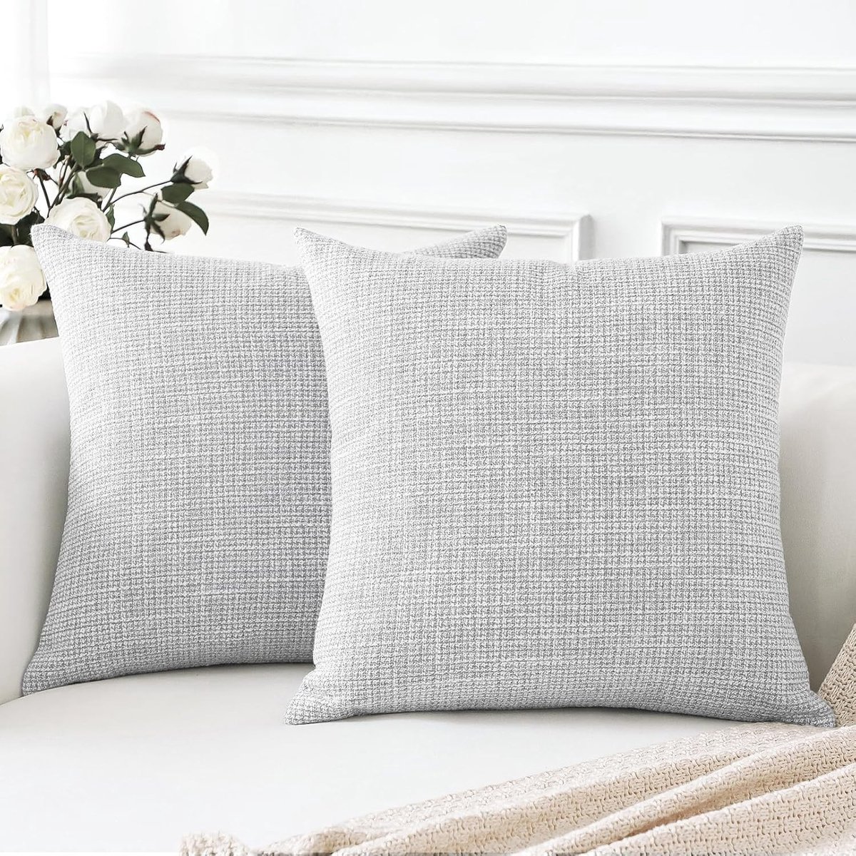 Decoratieve Kussenhoezen Set van 2 in Linnen voor Woondecoratie, Sofa, Slaapkamer en Auto - Lichtgrijs 60 x 60 cm