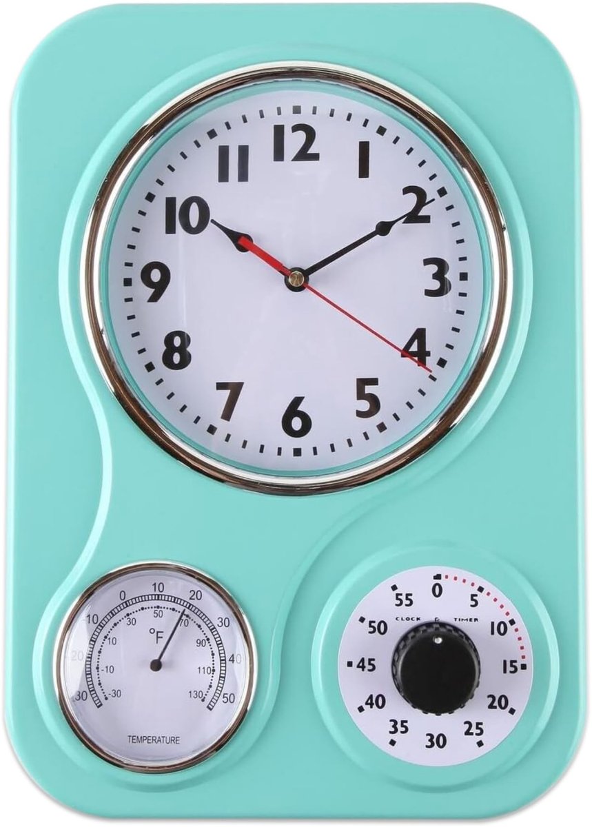 Omgoods - Retro Keukenklok Met Thermometer en Timer