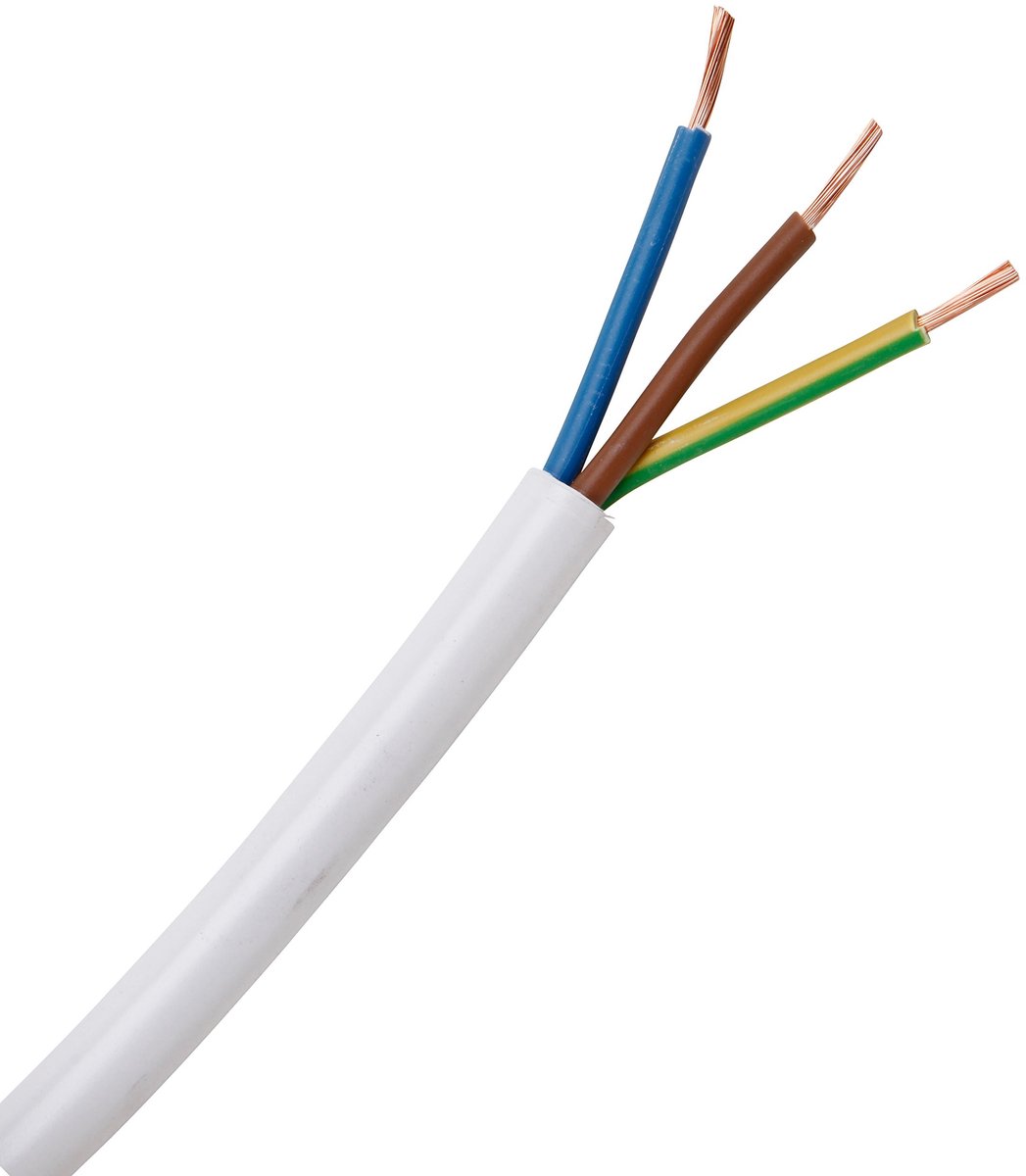 Omgoods - H03VV-F 3 x 0.75 mm² Kabel, 5 Meter, Wit