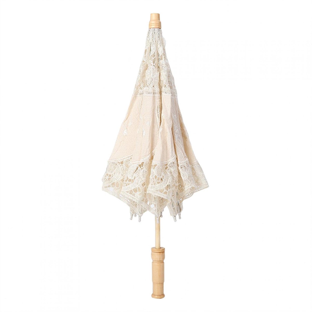 Omgoods- Parasol Bruiloft - Handgemaakt Zijden Parasol - Fotografie Decoratie - Kantvorm - Stoer Houten Handvat - 53 cm Diameter - Bruidparaplu