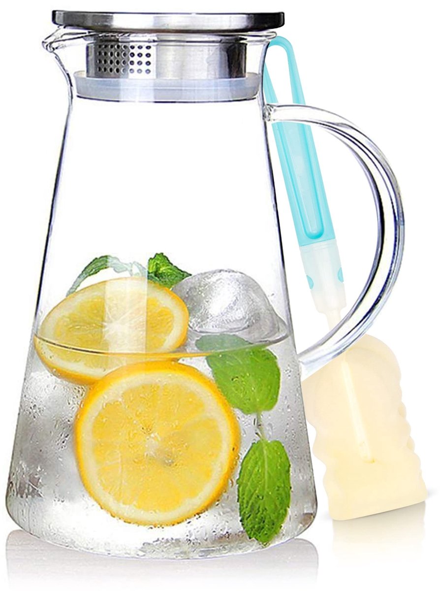 Omgoods - 2 Liter Glazen Karaf met Deksel voor Dranken