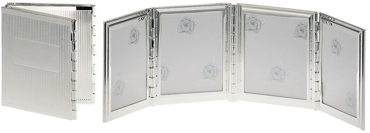 Omgoods- Fotolijst Verzilverde Klaplijst - Fotolijst voor 4 Foto's - Opvouwbare Fotolijst - Klein Fotolijstje - Elegant Cadeau - Afmeting 4,5 x 5,0 cm - Fotoalbum