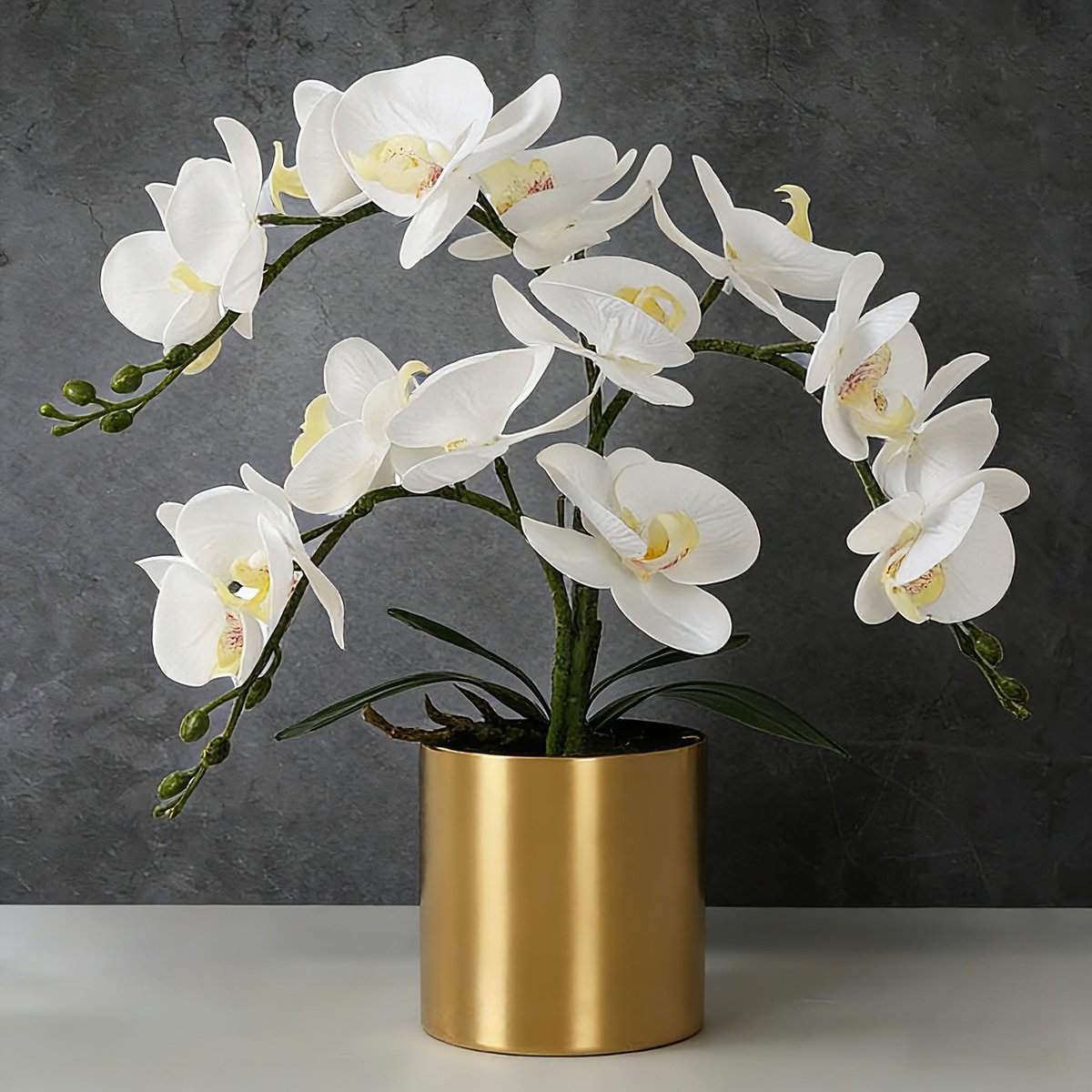 Omgoods - Kunstmatige Orchidee in Pot met Witte en Gouden Vaasje