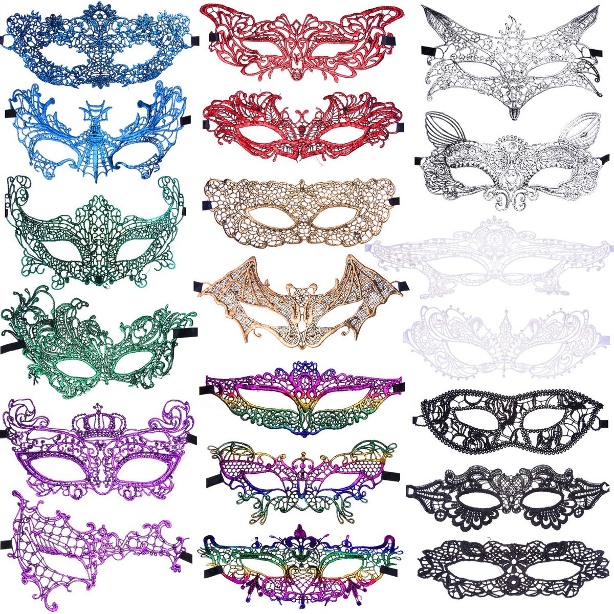 Omgoods - Set van 20 Venetiaanse Lace Maskers voor Feestjes
