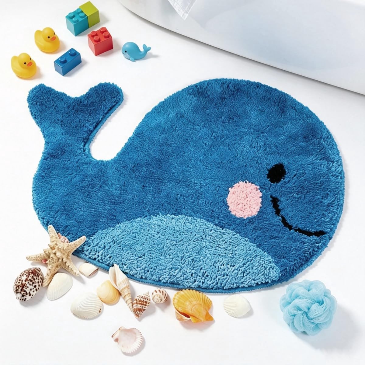 Omgoods - Schattige Badmat Blauw Walvis, 16 x 24 Inch, Antislip en Wasbaar