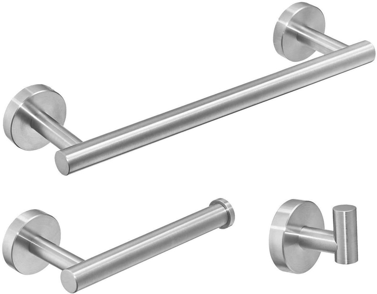 Omgoods- Badkameraccessoires Set - 3-delige Set - Roestvrij Staal - Wandmontage - Modern Ontwerp - Duurzaam en Corrosiebestendig - Badkamerhardware