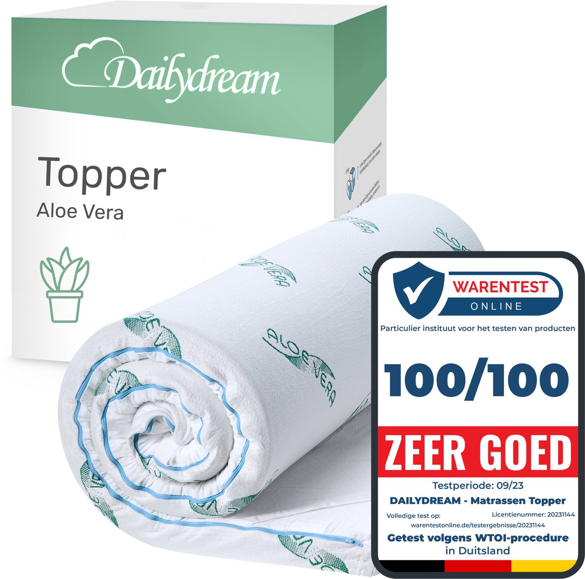Dailydream - topper - memory foam - Edition Aloe Vera - 3,5cm dik - 140x200cm - traagschuim