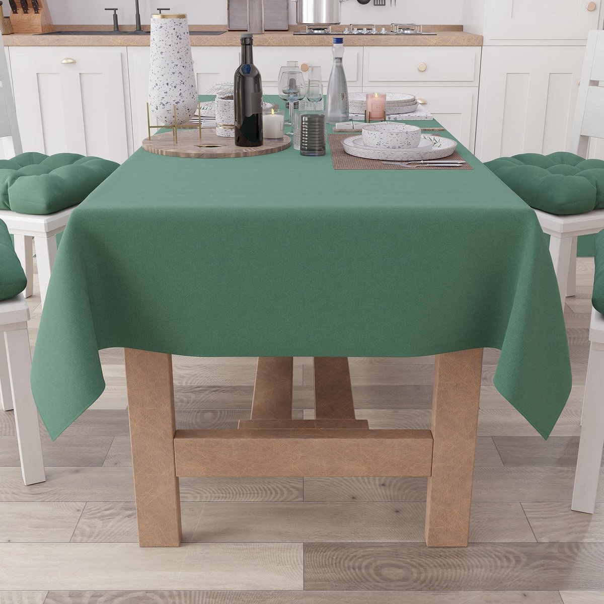 Omgoods - Effen Katoenen Tafelkleed Groen voor 6 Personen 140 x 180 cm