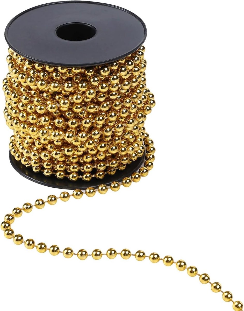 Gouden Parelslinger van 10 Meter voor Kerstboomdecoratie, DIY Knutselprojecten en Bruiloften, Luxe Kerstversiering