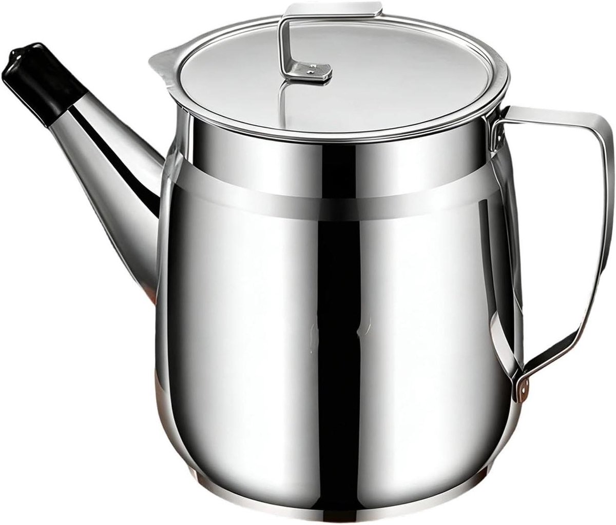 Oliezeef Roestvrij Staal - Vetfilter Pot - Olie Hergebruiken - Geïntegreerde Zeef - 2 Liter - Zilver