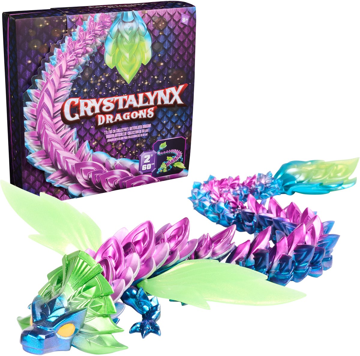 CrystaLynx - beweegbare spectris-draak van 60,9 cm verzamelbare 3d-geprinte draak met verzameldoos fidgetspeeltjes voor woondecoratie of als bureauaccessoires