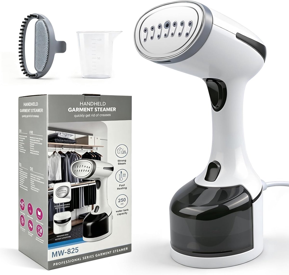 SnelShoppen - Handstomer voor Kleding 1600W - Draagbare Kledingstomer met 250ml Waterreservoir - Krachtige Verticale Stoom voor Thuis en Reizen - Perf