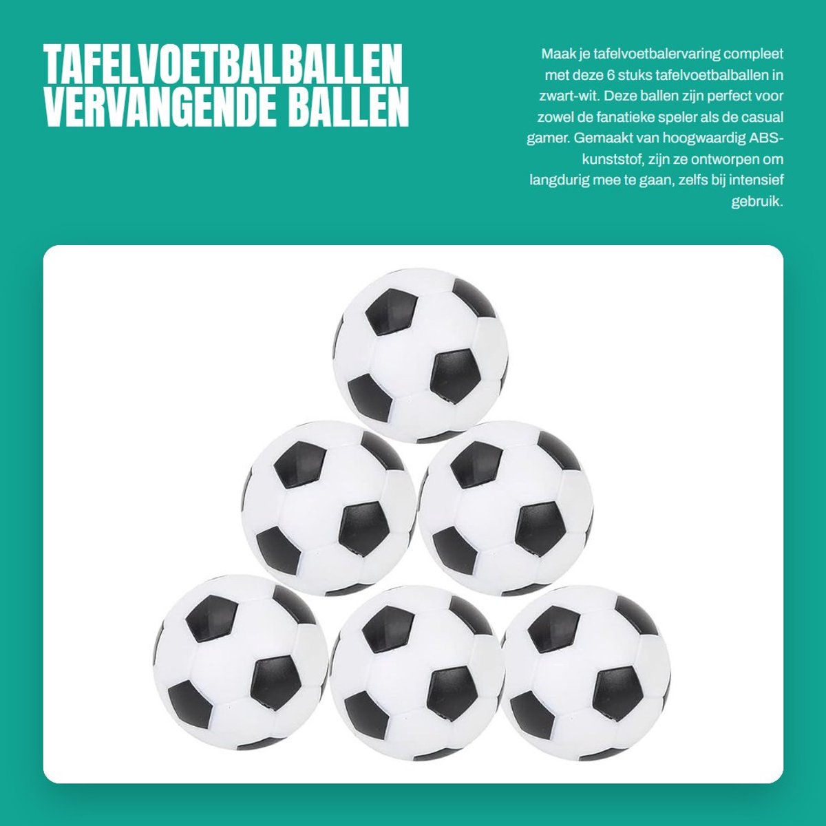 Dailygoods - Tafelvoetbalballen - Vervangende Ballen - Duurzaam en stevig - Zwart Wit - Spelaccessoire - Ideaal voor voetballiefhebbers - 6 Stuks