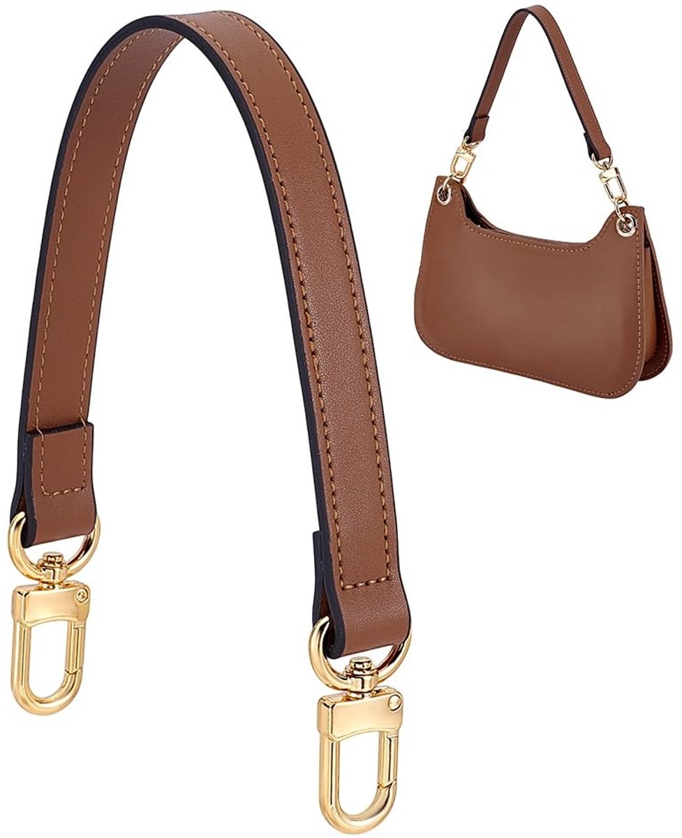 Dailygoods- Portemonnee Korte Tasriem - Imitatieleer - Bruin - 37,2 cm - Geschikt voor Handtassen - Niet Verstelbaar - Metalen Sluitingen